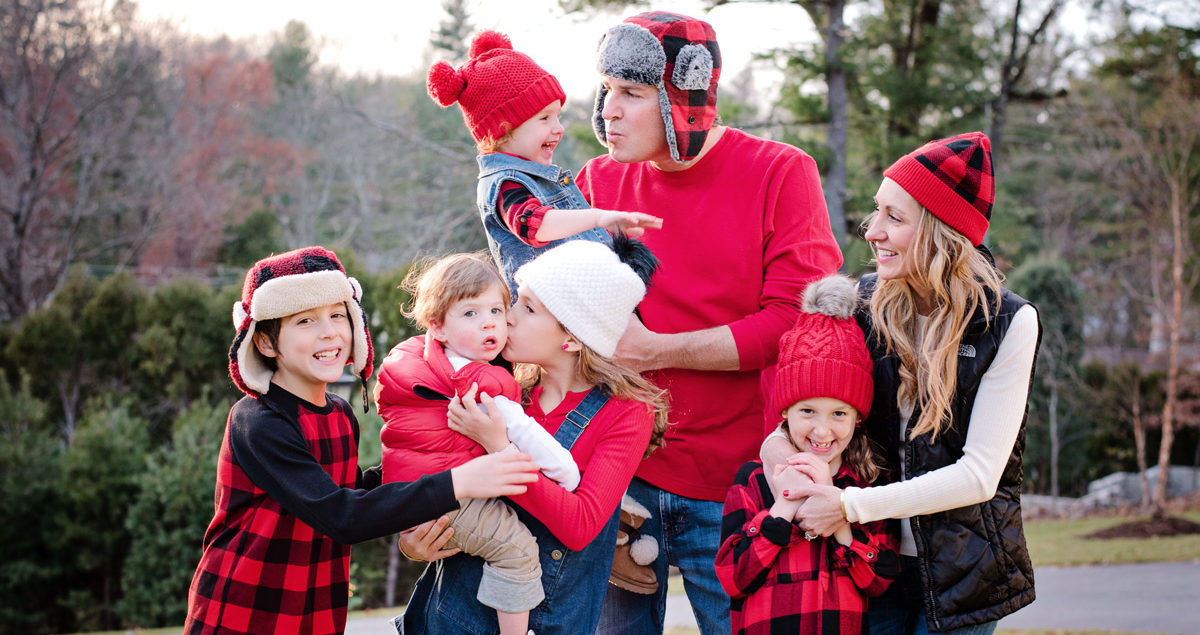 Family photography Christmas portrait Boston Needham kiss